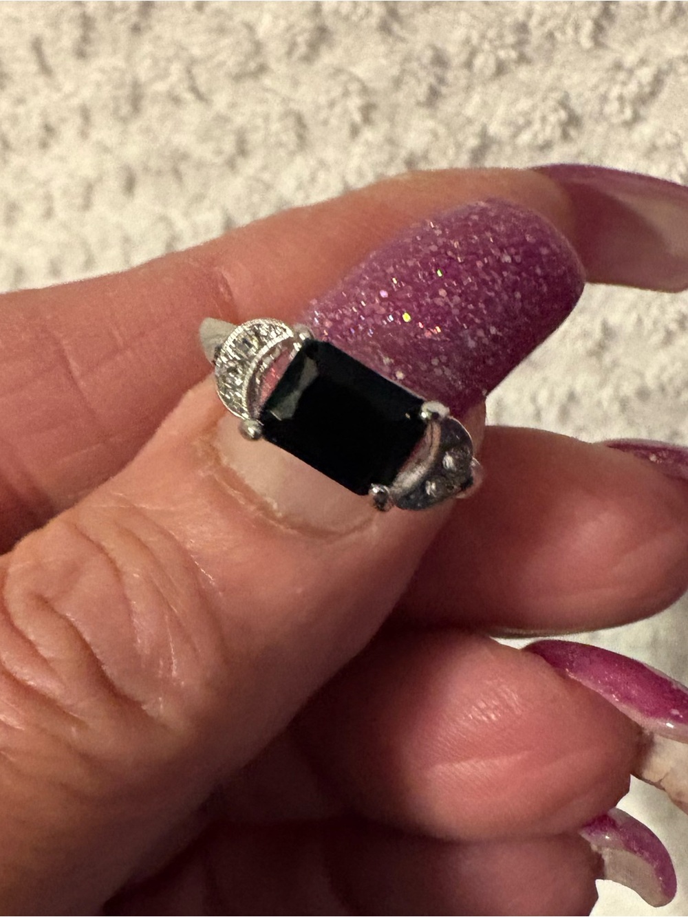 Ring-Black simulated Onyx 7 1/2 Stainless steel Ring nwt